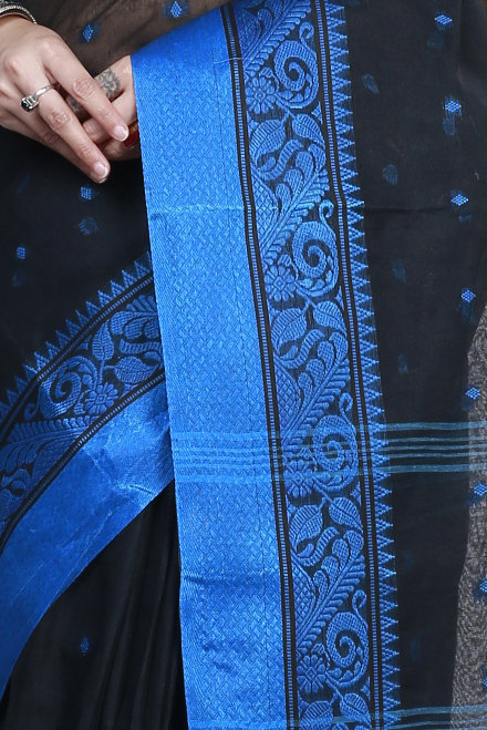 Naby Blue Pure Cotton Sorbori Tant Saree (858)